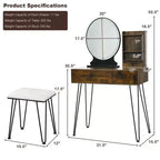 Costway Coiffeuse Ensemble Miroir Éclairé Tiroir de Rangement Étagère Tabouret Rembourré