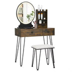 Costway Coiffeuse Ensemble Miroir Éclairé Tiroir de Rangement Étagère Tabouret Rembourré