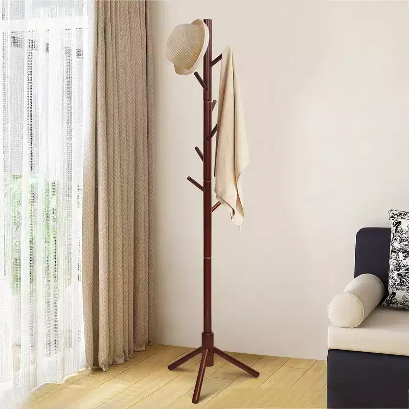 Porte-manteau en bois Costway, meuble d'entrée avec 2 hauteurs et 8 crochets, Gris/Noyer