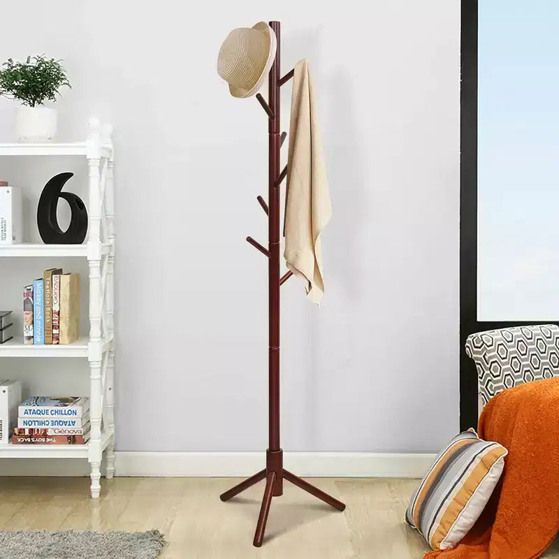 Porte-manteau en bois Costway, meuble d'entrée avec 2 hauteurs et 8 crochets, Gris/Noyer