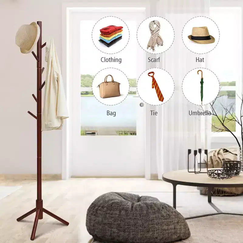 Porte-manteau en bois Costway, meuble d'entrée avec 2 hauteurs et 8 crochets, Gris/Noyer