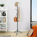 Porte-manteau en bois Costway, meuble d'entrée avec 2 hauteurs et 8 crochets, Gris/Noyer