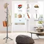 Porte-manteau en bois Costway, meuble d'entrée avec 2 hauteurs et 8 crochets, Gris/Noyer