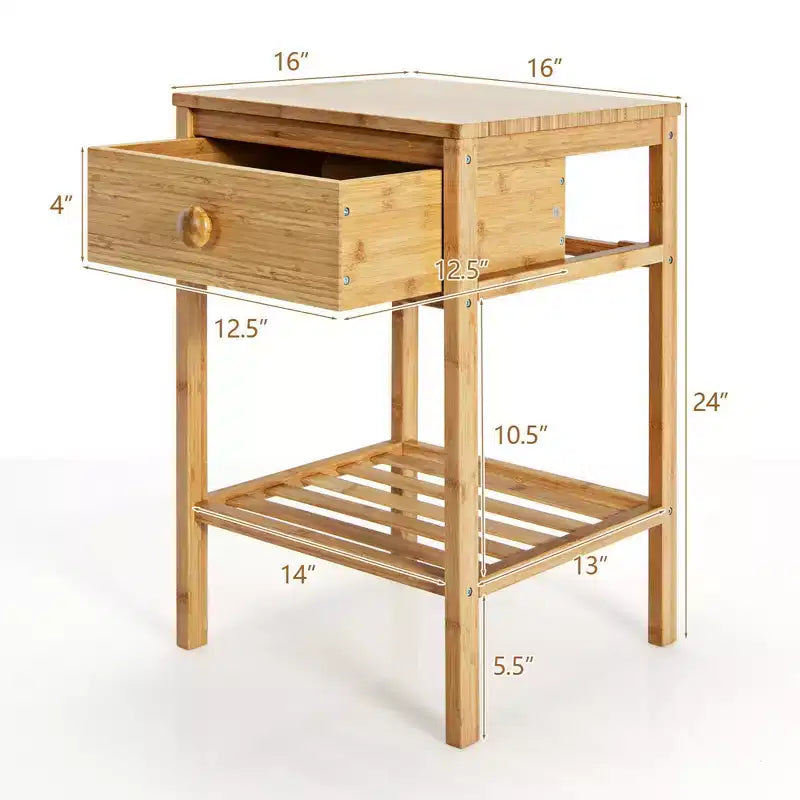 Costway Lot de 2 tables de chevet en bambou avec tiroir pour salon ou chambre à coucher