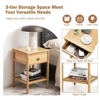 Costway Lot de 2 tables de chevet en bambou avec tiroir pour salon ou chambre à coucher