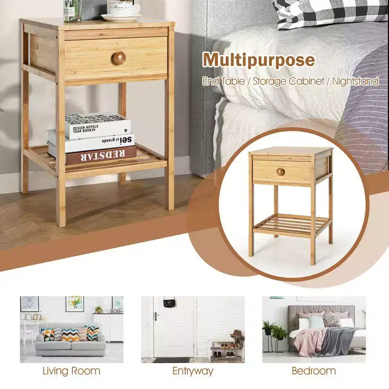 Costway Lot de 2 tables de chevet en bambou avec tiroir pour salon ou chambre à coucher