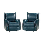 Fauteuil inclinable électrique en cuir véritable avec port USB – Ensemble de 2 fauteuils à oreilles cloutés