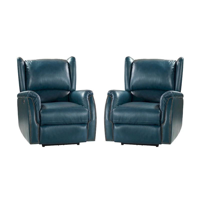 Fauteuil inclinable électrique en cuir véritable avec port USB – Ensemble de 2 fauteuils à oreilles cloutés