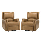 Fauteuil inclinable électrique en cuir véritable avec port USB – Ensemble de 2 fauteuils à oreilles cloutés