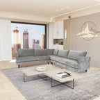 Canapé d'angle contemporain – Rembourrage en velours, cadre en bois massif