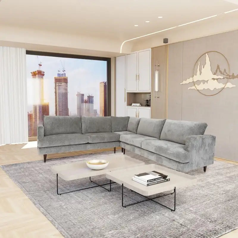 Canapé d'angle contemporain – Rembourrage en velours, cadre en bois massif