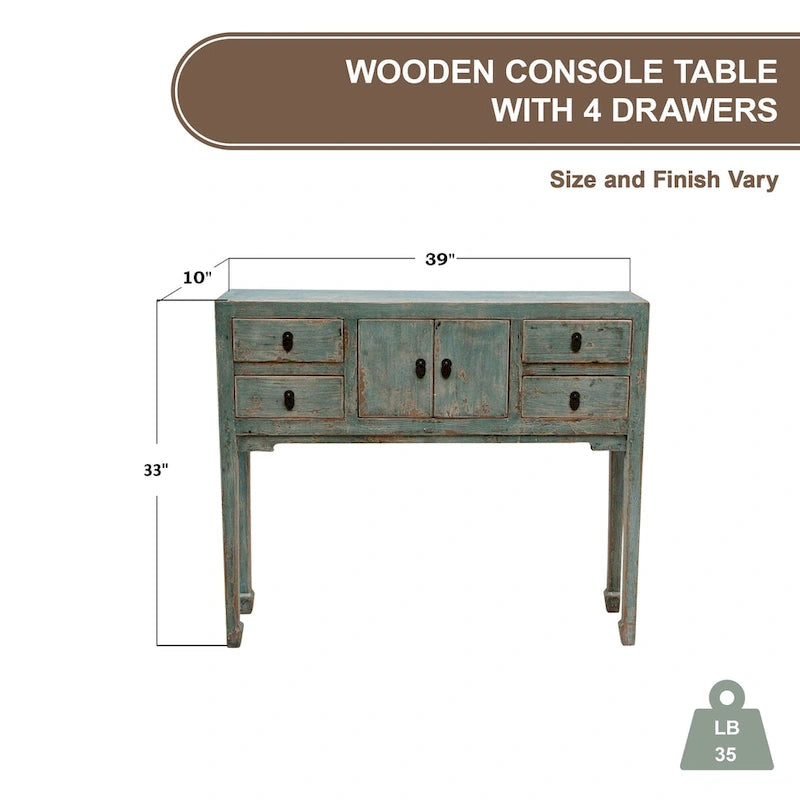 Console 4 tiroirs – Fini Aqua vieilli 39 po