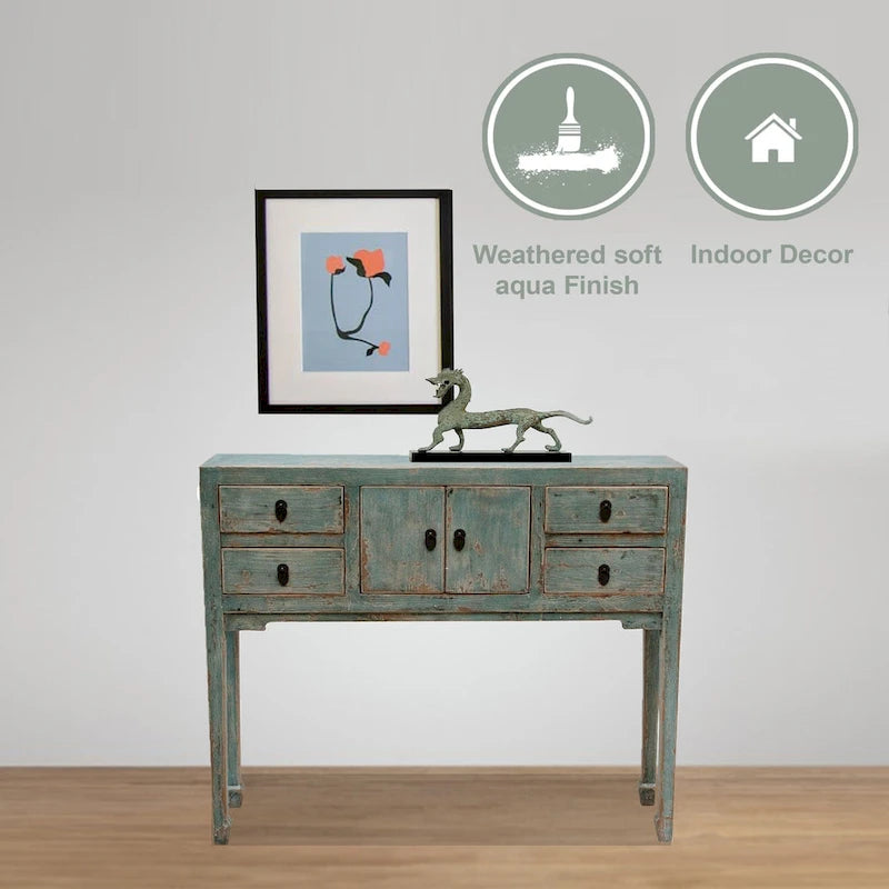 Console 4 tiroirs – Fini Aqua vieilli 39 po