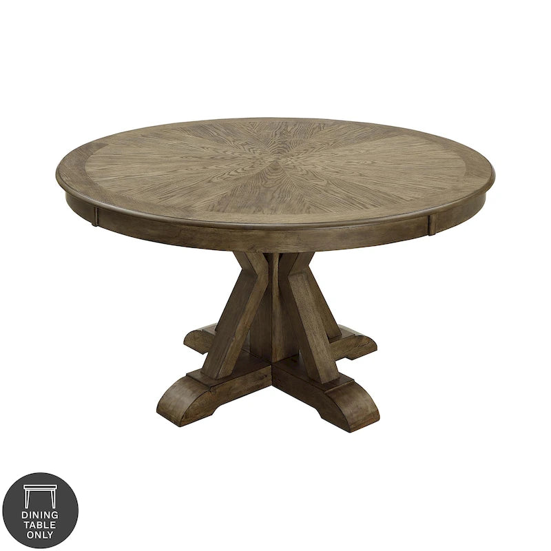 Table à manger ronde en bois de chêne rustique de 54 po