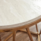 Table d'appoint ronde moderne en faux marbre – Base géométrique dorée