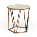 Table d'appoint ronde moderne en faux marbre – Base géométrique dorée