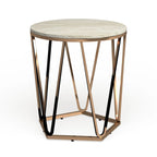 Table d'appoint ronde moderne en faux marbre – Base géométrique dorée