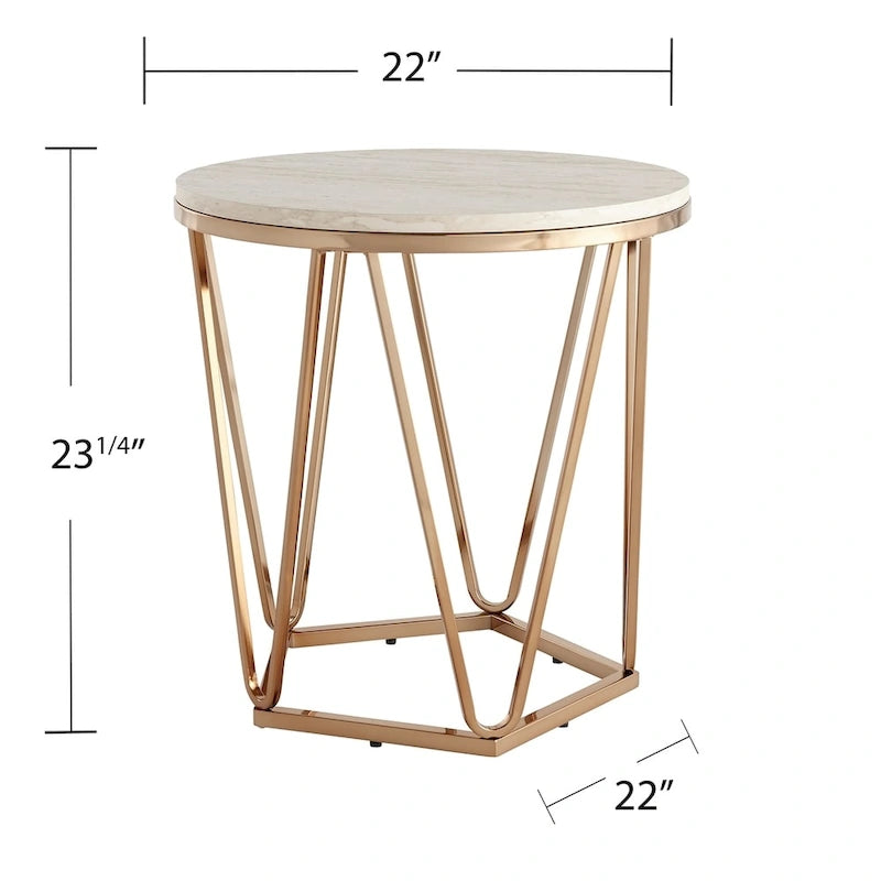 Table d'appoint ronde moderne en faux marbre – Base géométrique dorée