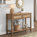 Console en rotin avec 2 tiroirs et étagères – Table d'entrée bohème moderne