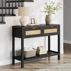 Console en rotin avec 2 tiroirs et étagères – Table d'entrée bohème moderne