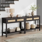 Console en rotin avec 2 tiroirs et étagères – Table d'entrée bohème moderne