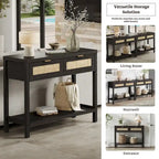 Console en rotin avec 2 tiroirs et étagères – Table d'entrée bohème moderne