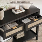 Console en rotin avec 2 tiroirs et étagères – Table d'entrée bohème moderne