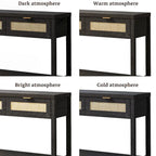 Console en rotin avec 2 tiroirs et étagères – Table d'entrée bohème moderne