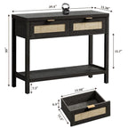 Console en rotin avec 2 tiroirs et étagères – Table d'entrée bohème moderne