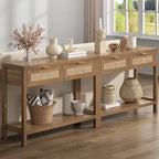 Console en rotin avec 2 tiroirs et étagères – Table d'entrée bohème moderne