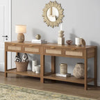 Console en rotin avec 2 tiroirs et étagères – Table d'entrée bohème moderne