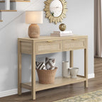 Console en rotin avec 2 tiroirs et étagères – Table d'entrée bohème moderne