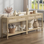 Console en rotin avec 2 tiroirs et étagères – Table d'entrée bohème moderne