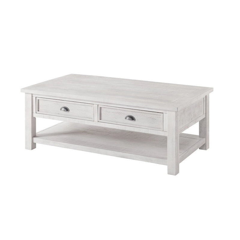 Table basse à 2 tiroirs en bois massif – Style ferme côtière
