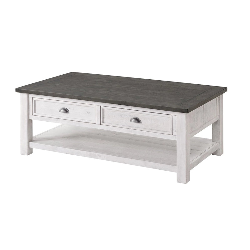 Table basse à 2 tiroirs en bois massif – Style ferme côtière