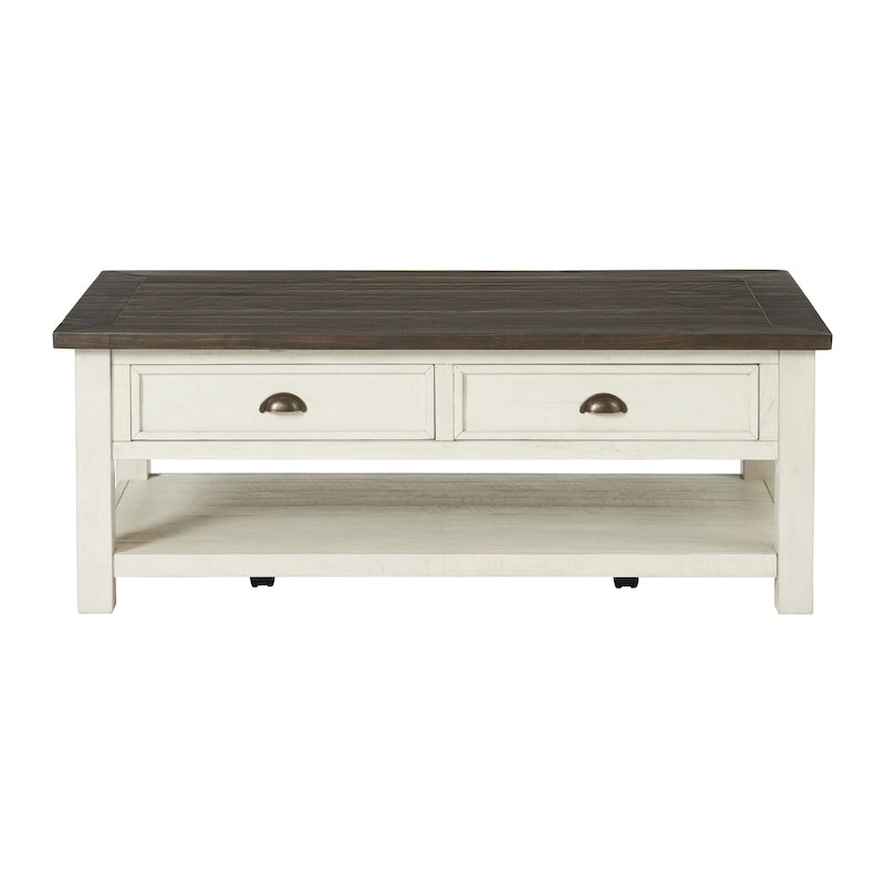 Table basse à 2 tiroirs en bois massif – Style ferme côtière