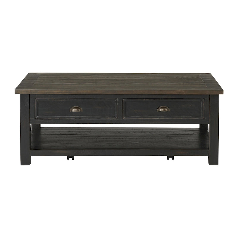 Table basse à 2 tiroirs en bois massif – Style ferme côtière