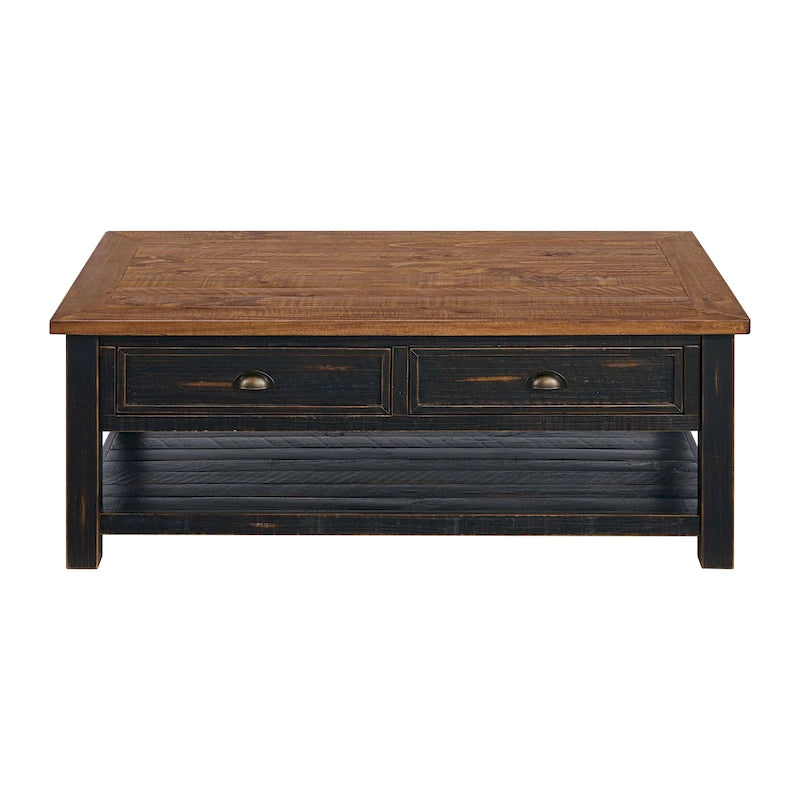 Table basse à 2 tiroirs en bois massif – Style ferme côtière