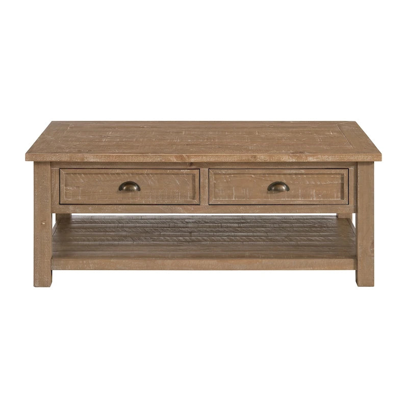 Table basse à 2 tiroirs en bois massif – Style ferme côtière