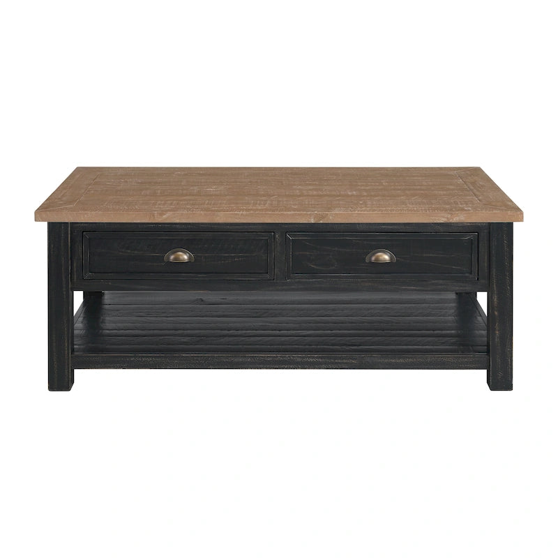 Table basse à 2 tiroirs en bois massif – Style ferme côtière
