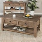 Table basse à 2 tiroirs en bois massif – Style ferme côtière