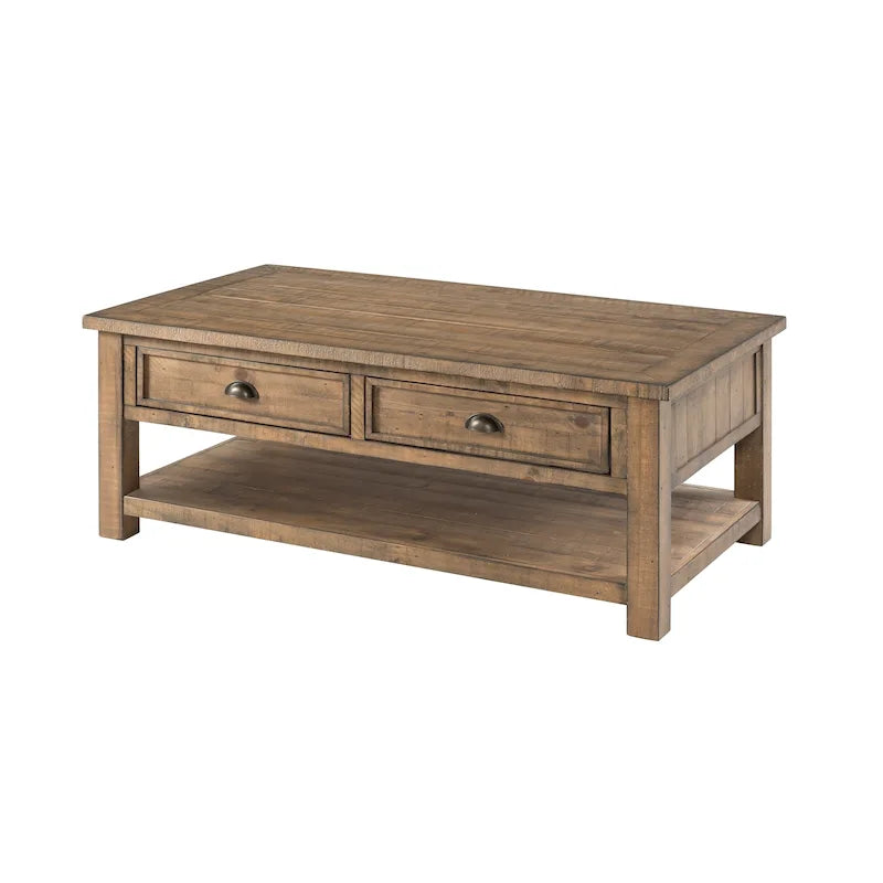 Table basse à 2 tiroirs en bois massif – Style ferme côtière