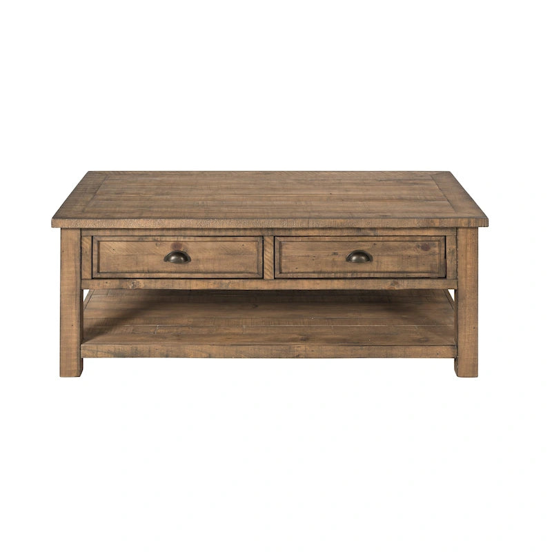 Table basse à 2 tiroirs en bois massif – Style ferme côtière