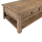 Table basse à 2 tiroirs en bois massif – Style ferme côtière