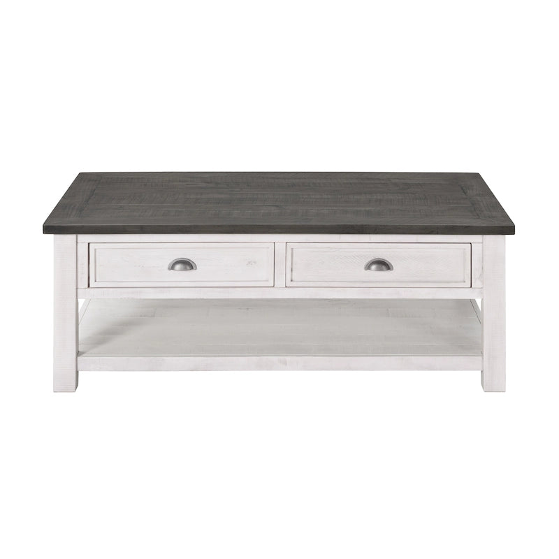 Table basse à 2 tiroirs en bois massif – Style ferme côtière