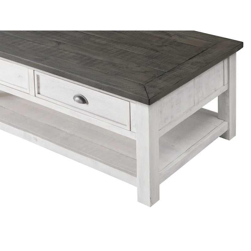 Table basse à 2 tiroirs en bois massif – Style ferme côtière