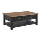 Table basse à 2 tiroirs en bois massif – Style ferme côtière