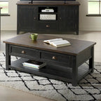 Table basse à 2 tiroirs en bois massif – Style ferme côtière