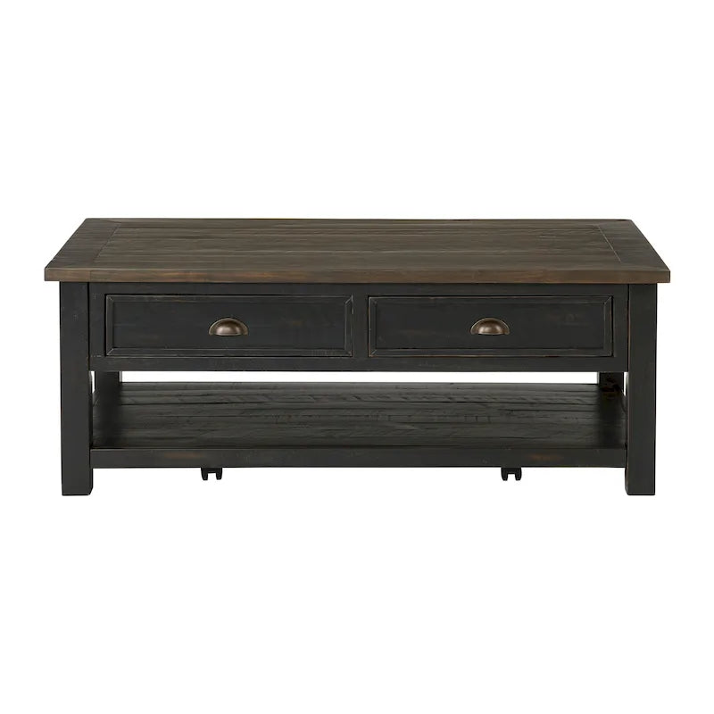 Table basse à 2 tiroirs en bois massif – Style ferme côtière