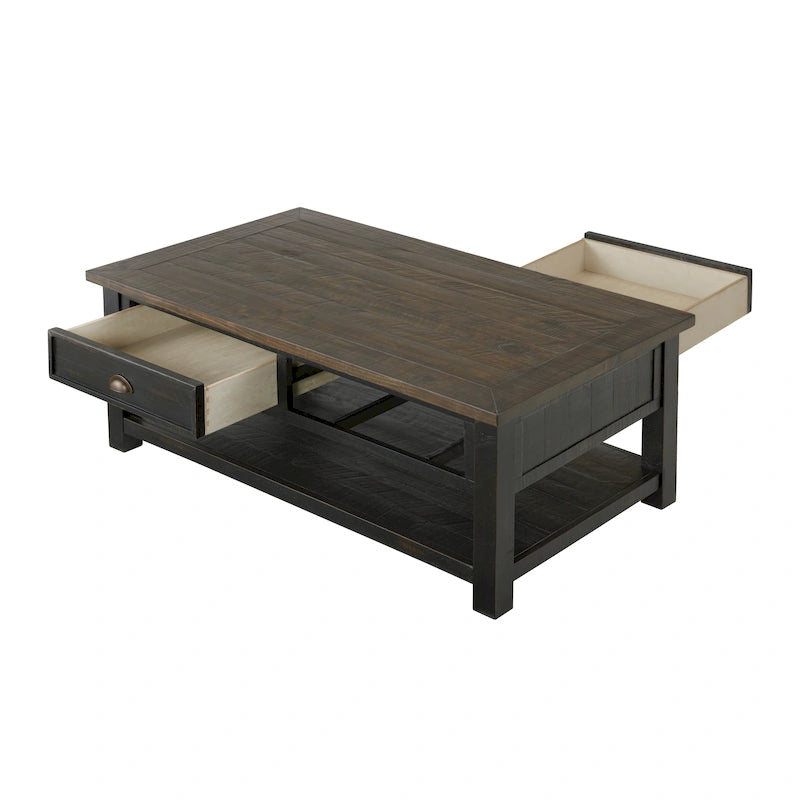 Table basse à 2 tiroirs en bois massif – Style ferme côtière
